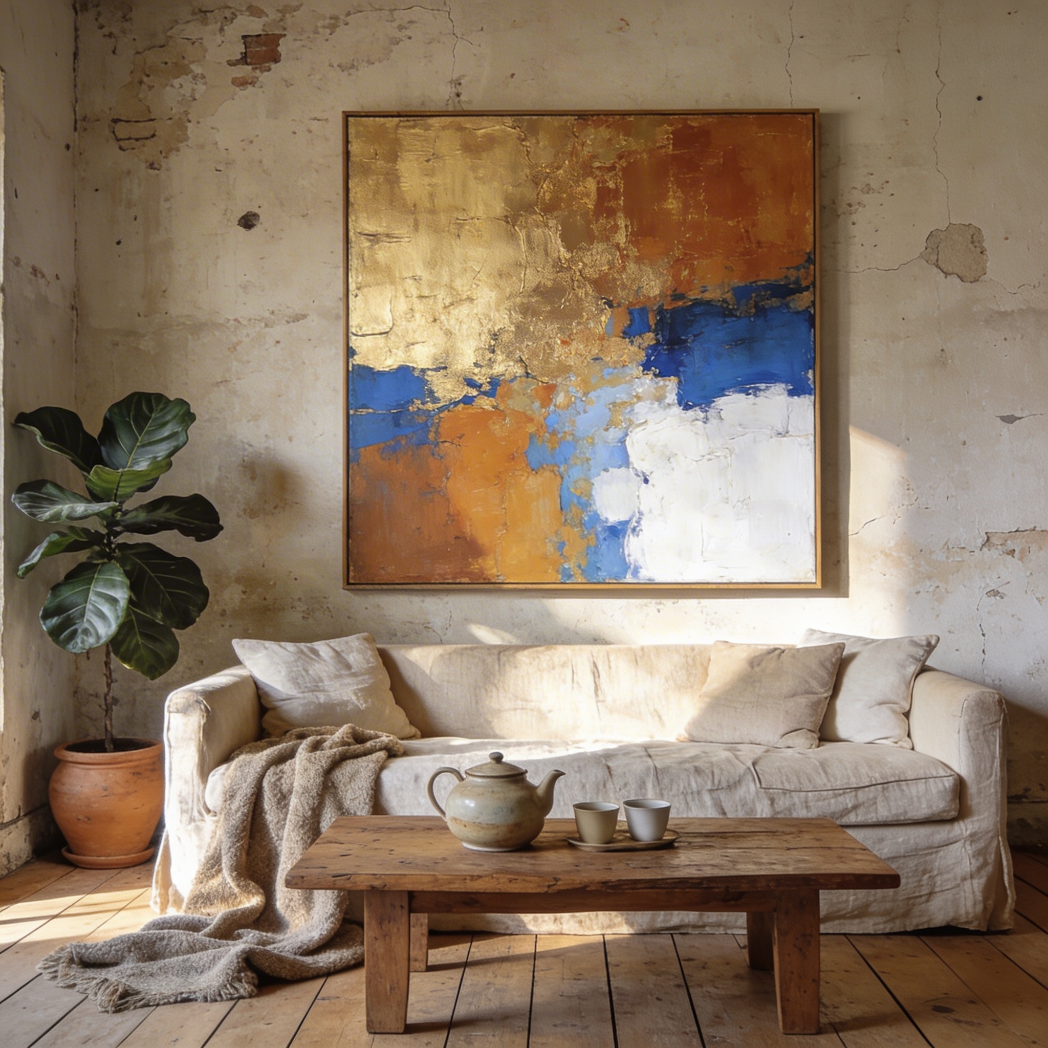 Gallery-stretched canvas painting detail